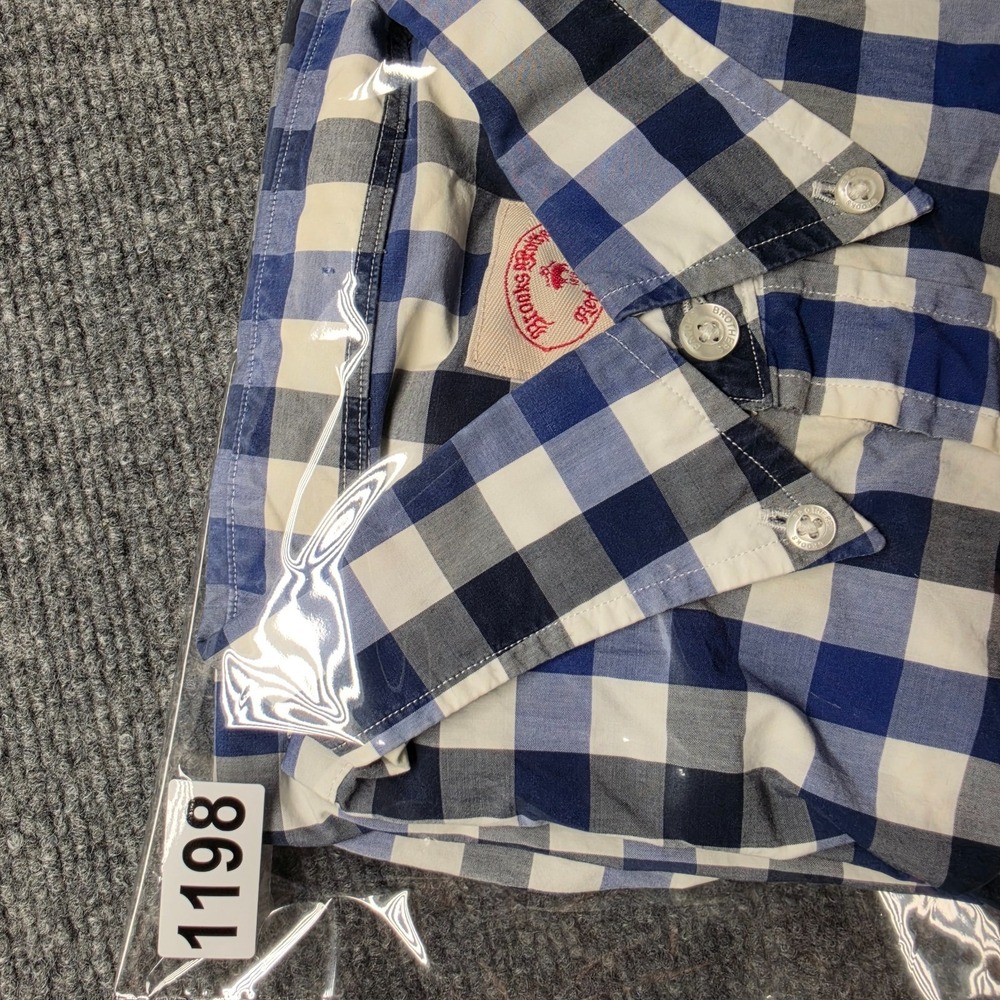 Brooks Brothers Red Fleece Mens L Plaid Check Button Down Shirt Blue White - Picture 10 of 10